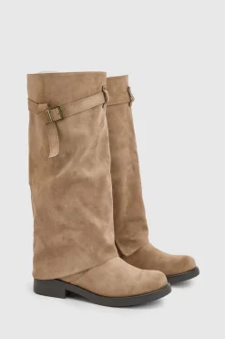 Bottes Hautes À Détail Boucle Avec Revers Pliable