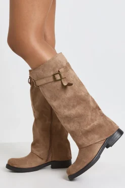 Bottes Hautes À Détail Boucle Avec Revers Pliable
