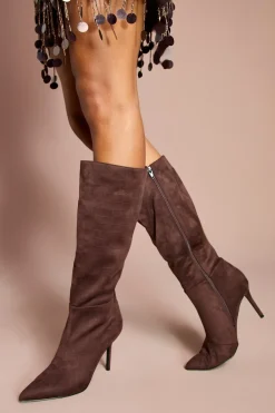 Coast Bottes Hautes Eleanor en Daim Synthétique à Effet Croco et Talon Stiletto< Bottes|Bottes En Daim