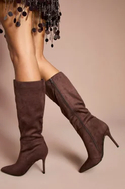 Coast Bottes Hautes Eleanor en Daim Synthétique à Effet Croco et Talon Stiletto< Bottes|Bottes En Daim