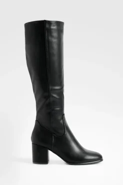 boohoo Bottes hautes à enfiler à talon bloc bas<Femme Bottes|Bottes Noires