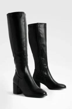 boohoo Bottes hautes à enfiler à talon bloc bas<Femme Bottes|Bottes Noires