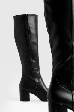 boohoo Bottes hautes à enfiler à talon bloc bas<Femme Bottes|Bottes Noires