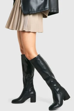 boohoo Bottes hautes à enfiler à talon bloc bas<Femme Bottes|Bottes Noires