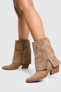boohoo Bottes hautes en synthétique-suède à pli repliable< Bottes|Bottes En Daim