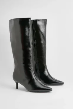 Bottes hautes jusqu'aux genoux à bout pointu et à talon bas en synthétique