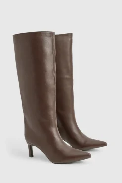 boohoo Bottes hautes jusqu'aux genoux texturées « Column » à talon bas< Looks Chocolat|Bottes