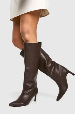 boohoo Bottes hautes jusqu'aux genoux texturées « Column » à talon bas< Looks Chocolat|Bottes