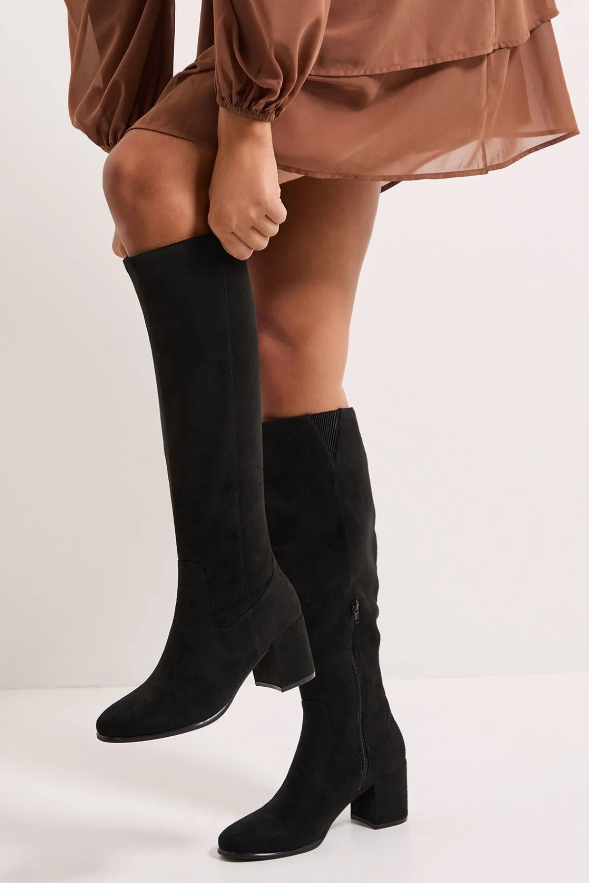 Dorothy Perkins Bottes Hautes Keeley Coupe Large Bout Rond Talon Bloc Moyen< Bottes|Bottes Hautes