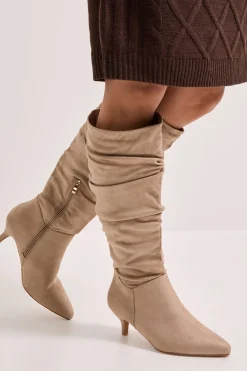 Dorothy Perkins Bottes Hautes Khloe à Talon Chaton en synthétique Froncé - Coupe Large< Bottes|Bottes En Daim
