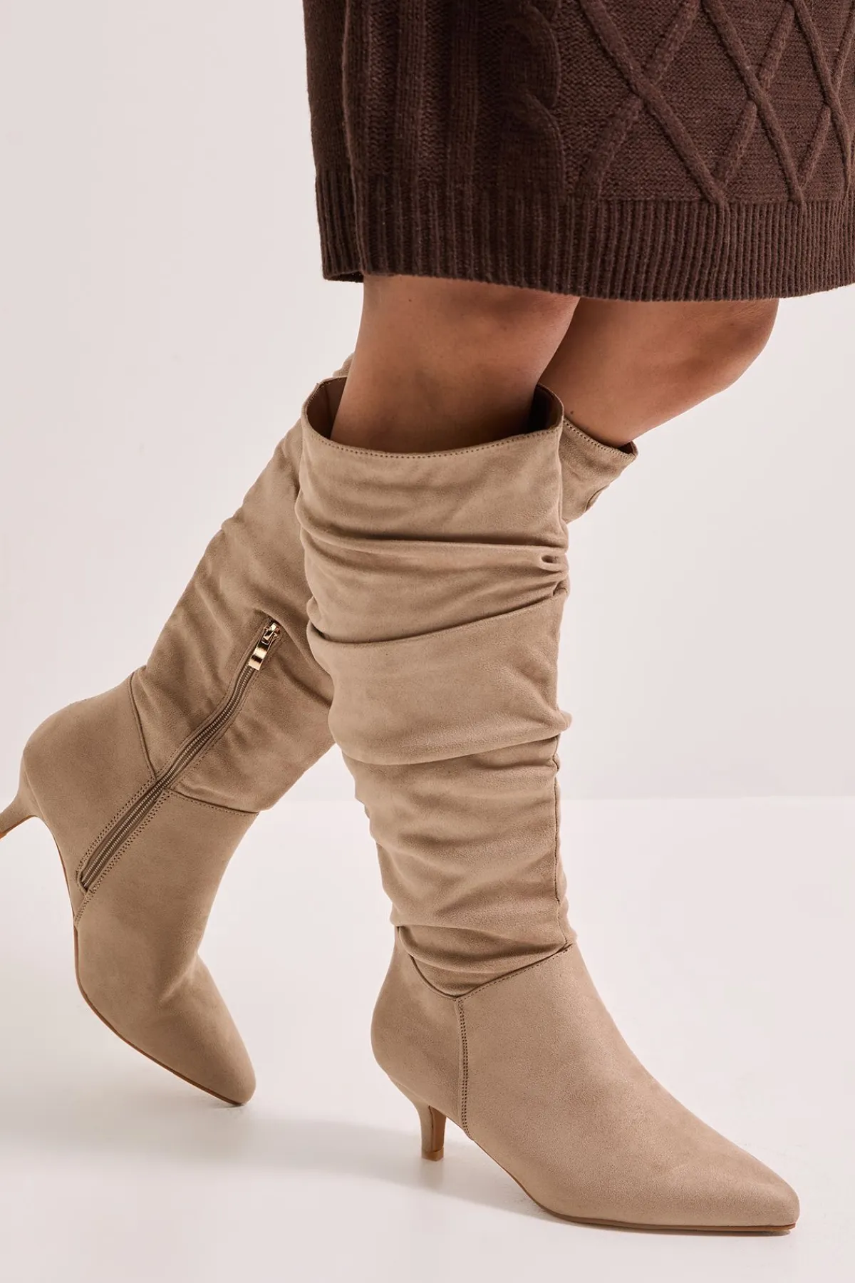 Dorothy Perkins Bottes Hautes Khloe à Talon Chaton en synthétique Froncé - Coupe Large< Bottes|Bottes En Daim