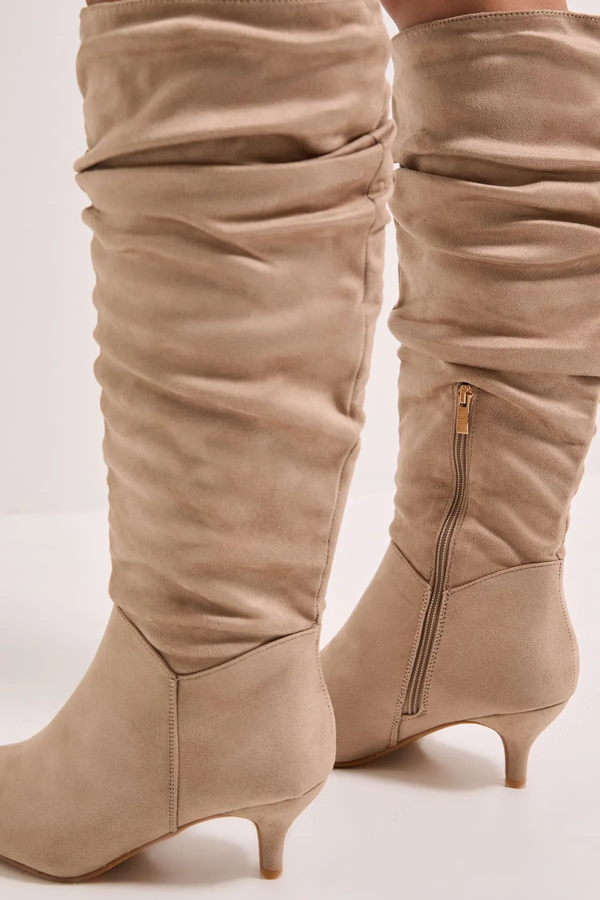 Dorothy Perkins Bottes Hautes Khloe à Talon Chaton en synthétique Froncé - Coupe Large< Bottes|Bottes En Daim