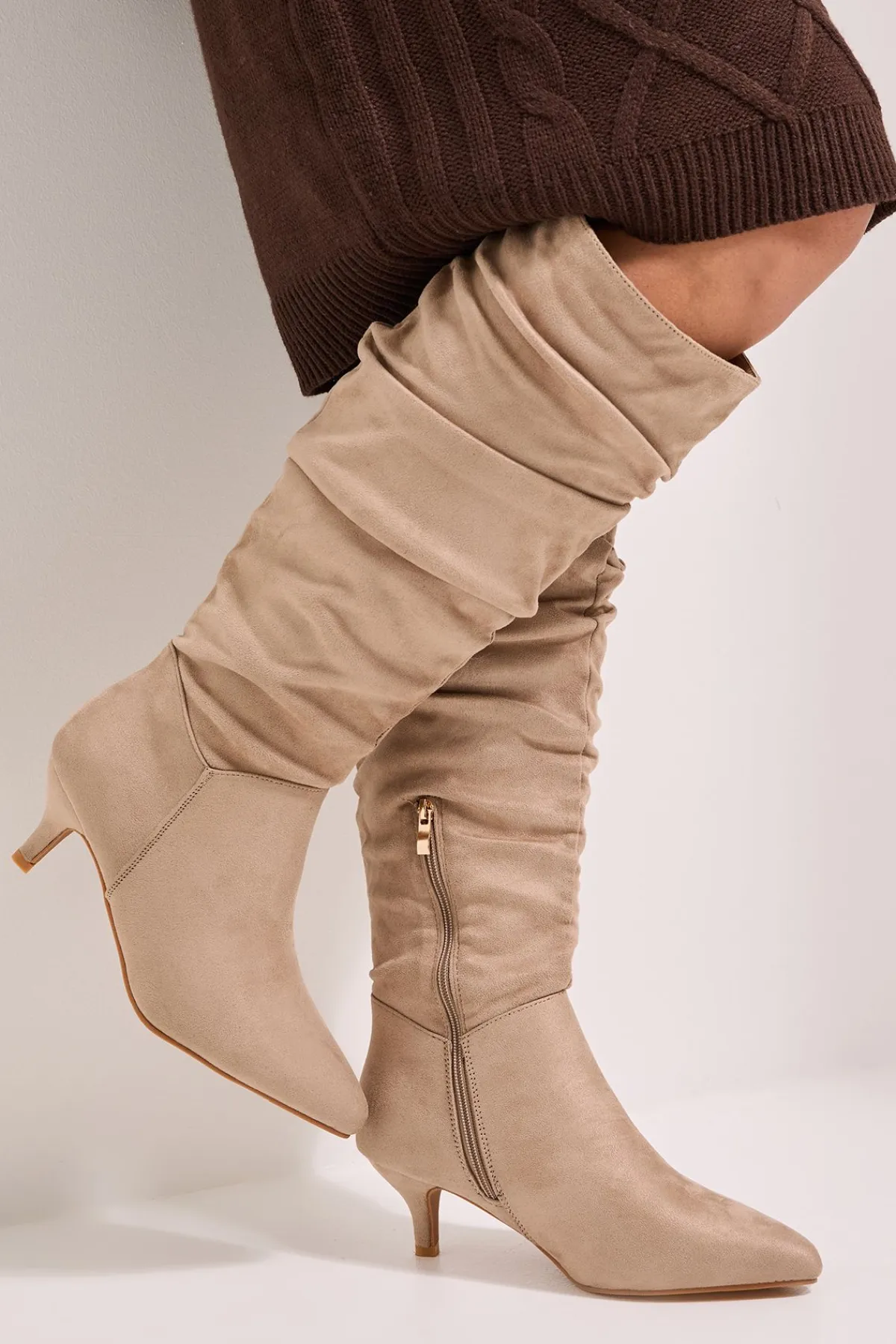 Dorothy Perkins Bottes Hautes Khloe à Talon Chaton en synthétique Froncé - Coupe Large< Bottes|Bottes En Daim