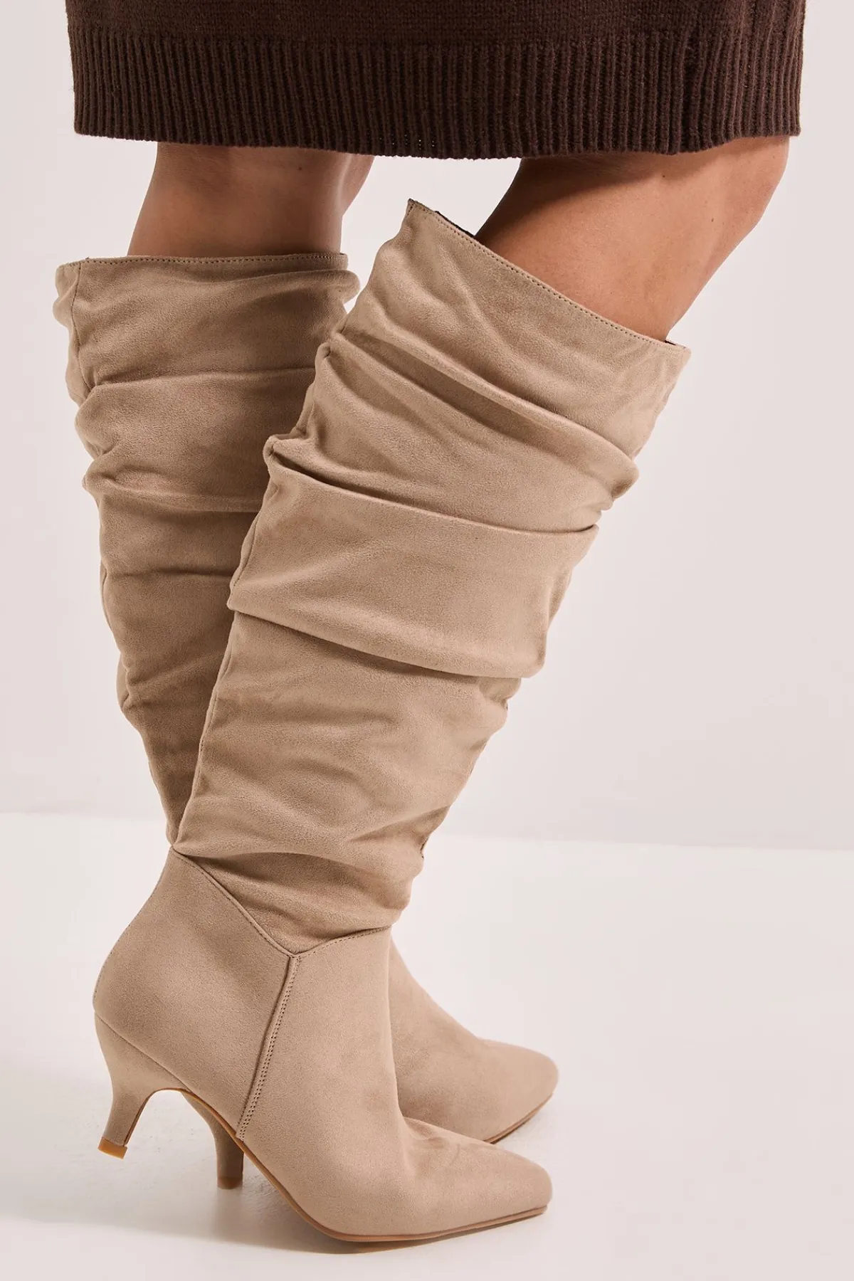 Dorothy Perkins Bottes Hautes Khloe à Talon Chaton en synthétique Froncé - Coupe Large< Bottes|Bottes En Daim