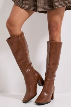 Dorothy Perkins Bottes Hautes Kristen à Bout Carré et Talon Haut en synthétique - Coupe Large< Bottes|Bottes Hautes