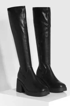 Bottes Hautes Mollet Coupe Large Extensibles À Talon Bloc