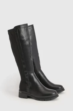 Bottes Hautes à Panneau Élastique et Semelle Épaisse