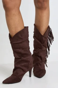 Bottes Hautes Slouchy À Talons Aiguilles En Synthétique Avec Pompons À Franges