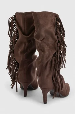 Bottes Hautes Slouchy À Talons Aiguilles En Synthétique Avec Pompons À Franges