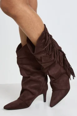 Bottes Hautes Slouchy À Talons Aiguilles En Synthétique Avec Pompons À Franges