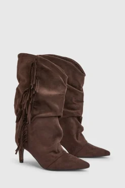 Bottes Hautes Slouchy À Talons Aiguilles En Synthétique Avec Pompons À Franges