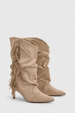 boohoo Bottes Hautes Slouchy À Talons Aiguilles En Synthétique Avec Pompons< Bottes|Bottes En Daim