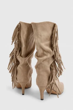 boohoo Bottes Hautes Slouchy À Talons Aiguilles En Synthétique Avec Pompons< Bottes|Bottes En Daim