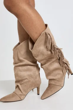 boohoo Bottes Hautes Slouchy À Talons Aiguilles En Synthétique Avec Pompons< Bottes|Bottes En Daim