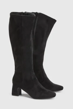 boohoo Bottes Hautes Stretch À Talon Bloc Bas En Synthétique< Bottes|Bottes En Daim