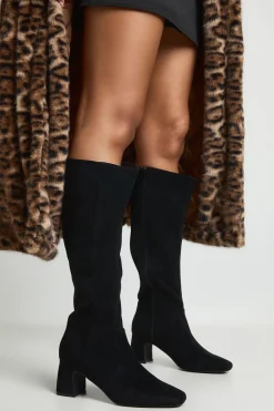 boohoo Bottes Hautes Stretch À Talon Bloc Bas En Synthétique< Bottes|Bottes En Daim