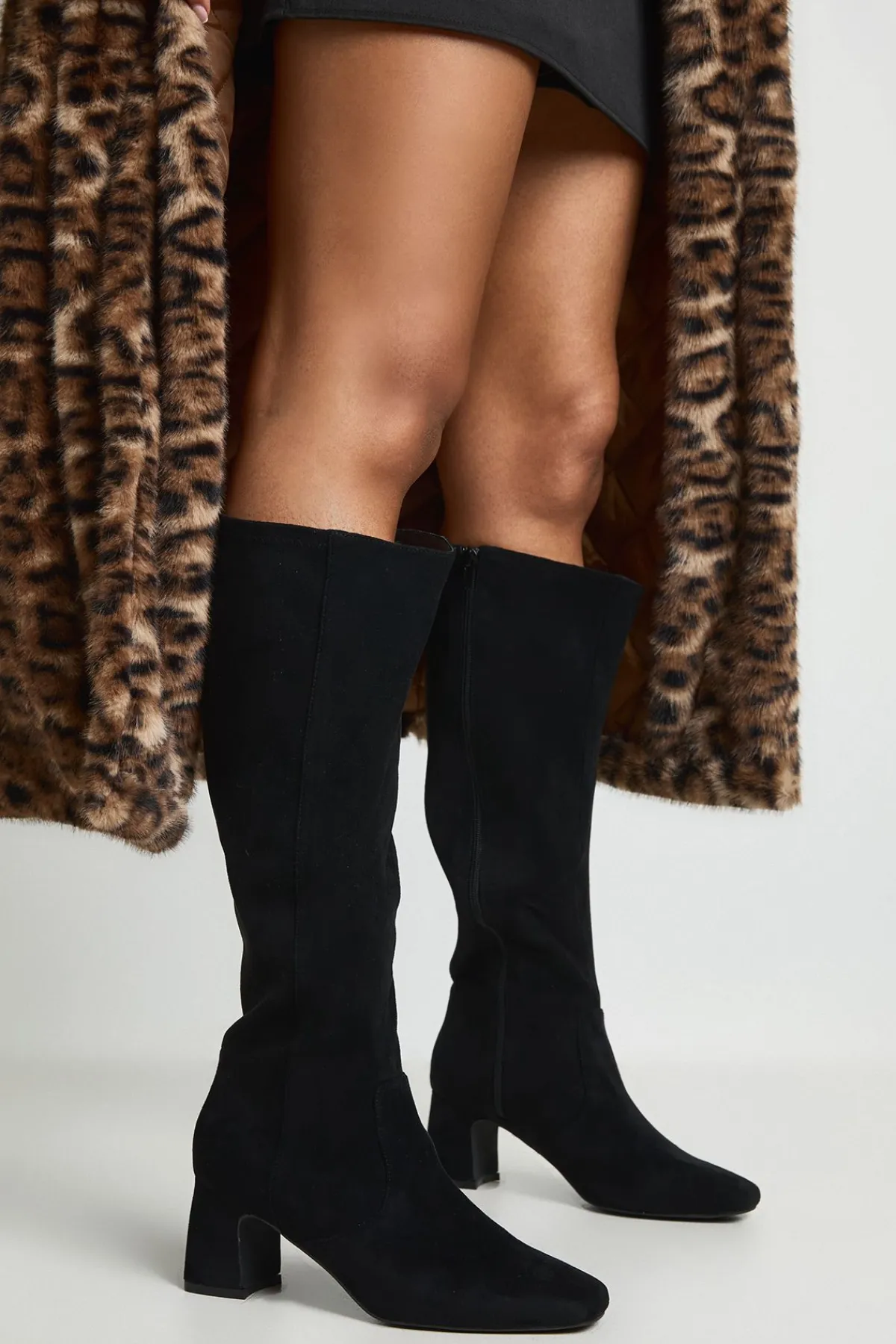 boohoo Bottes Hautes Stretch À Talon Bloc Bas En Synthétique< Bottes|Bottes En Daim
