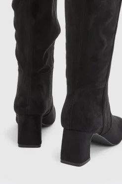 boohoo Bottes Hautes Stretch À Talon Bloc Bas En Synthétique< Bottes|Bottes En Daim