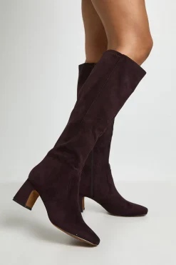 boohoo Bottes Hautes Stretch À Talon Bloc Bas En Synthétique< Bottes|Bottes En Daim