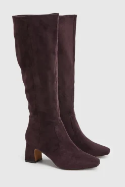 boohoo Bottes Hautes Stretch À Talon Bloc Bas En Synthétique< Bottes|Bottes En Daim