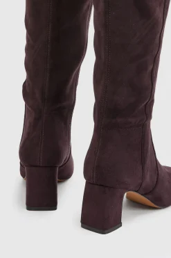 boohoo Bottes Hautes Stretch À Talon Bloc Bas En Synthétique< Bottes|Bottes En Daim