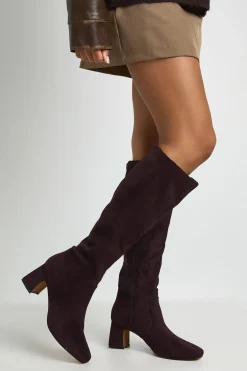 boohoo Bottes Hautes Stretch À Talon Bloc Bas En Synthétique< Bottes|Bottes En Daim
