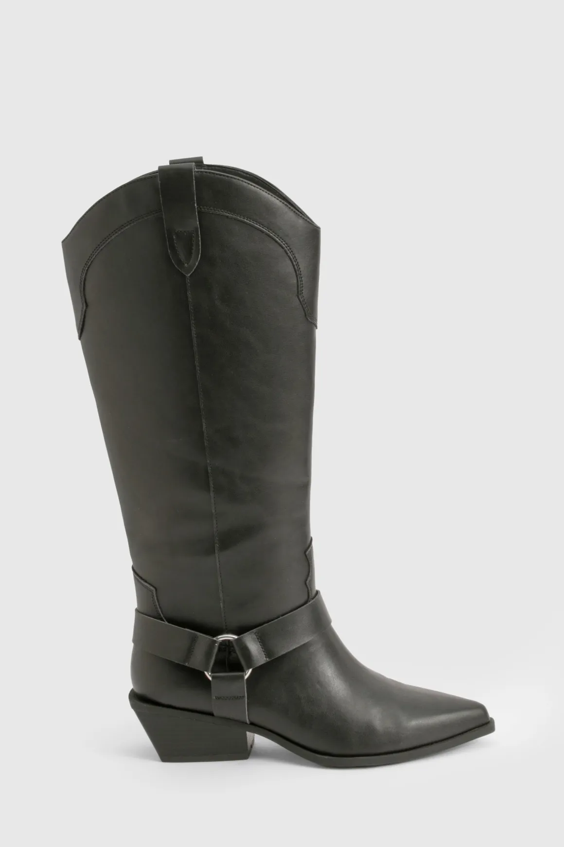 Bottes Hautes Style Western avec Détail Harnais - Coupe Large