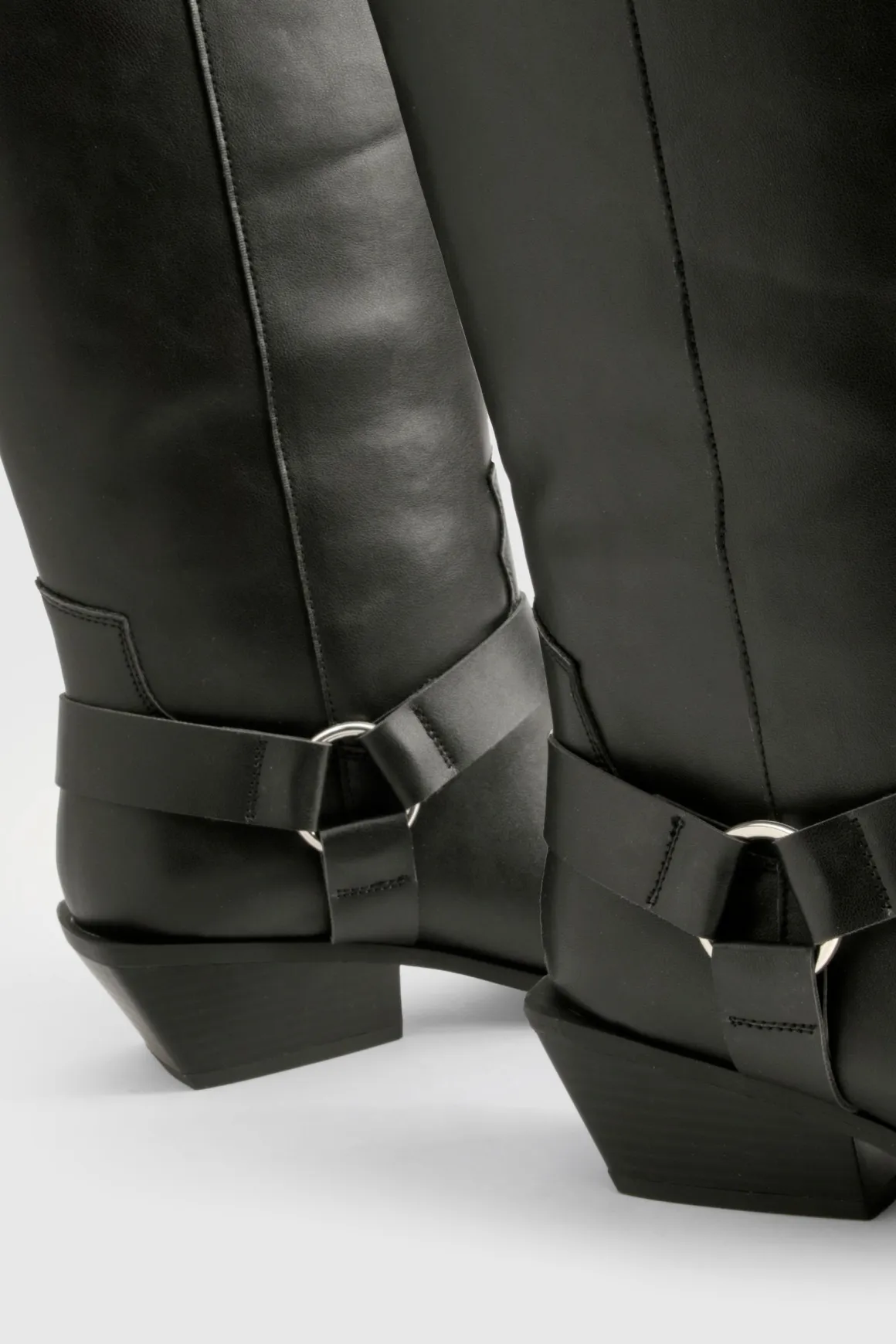 Bottes Hautes Style Western avec Détail Harnais - Coupe Large