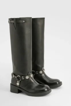 boohoo Bottes hautes style western avec détails de boucle< Bottes|Bottes Hautes