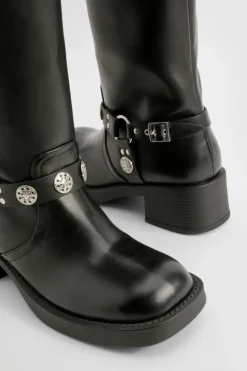boohoo Bottes hautes style western avec détails de boucle< Bottes|Bottes Hautes