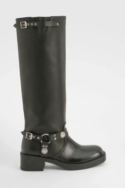 boohoo Bottes hautes style western avec détails de boucle< Bottes|Bottes Hautes
