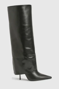 Bottes Hautes à Talon Aiguille Bout Pointu avec Revers