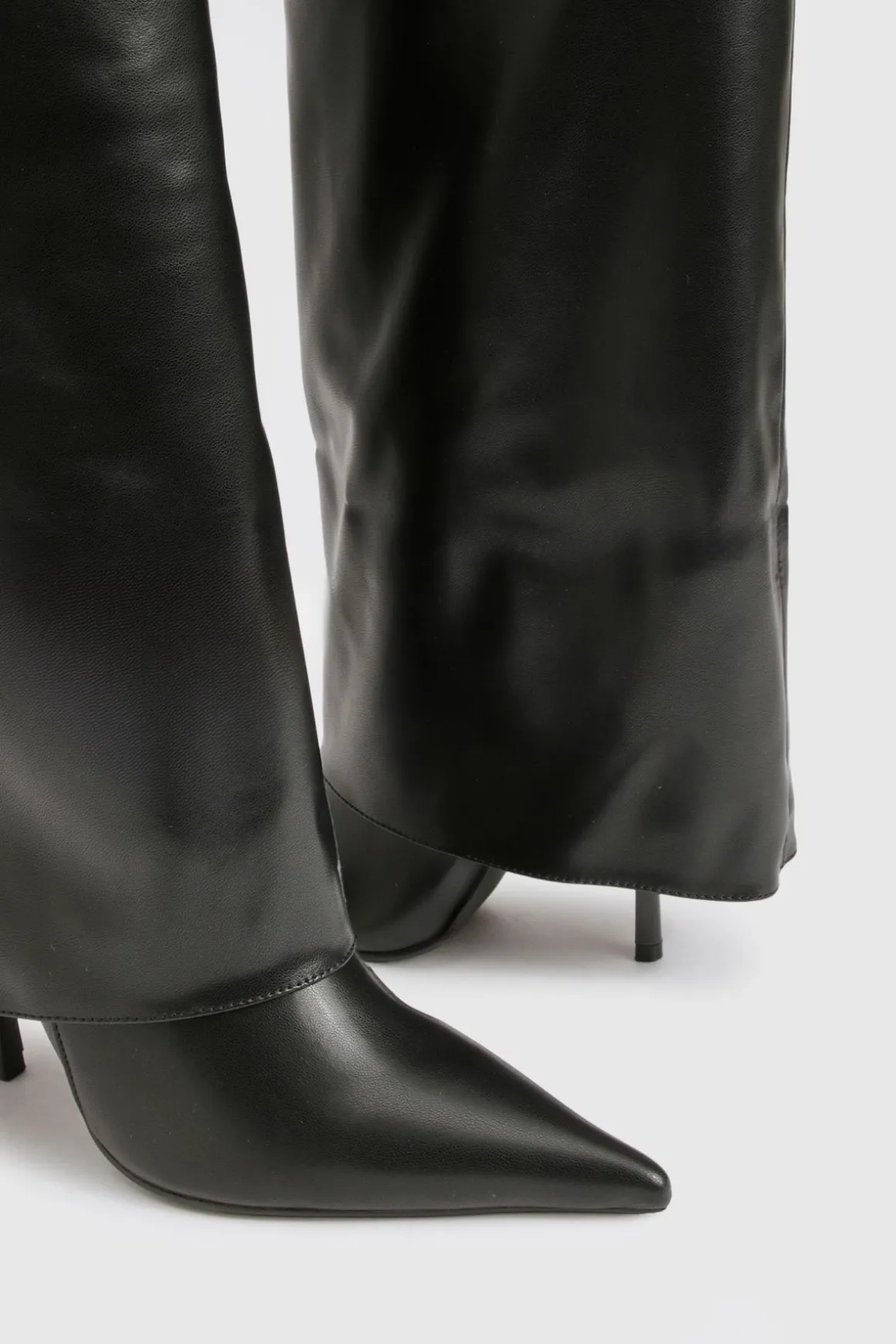 Bottes Hautes à Talon Aiguille Bout Pointu avec Revers