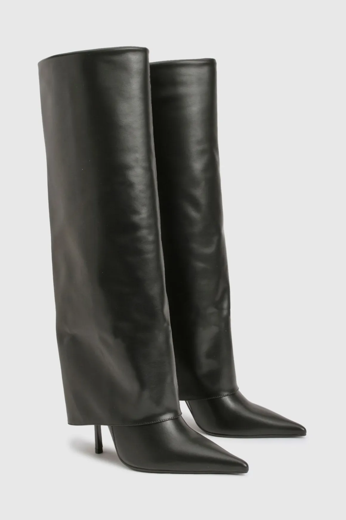 Bottes Hautes à Talon Aiguille Bout Pointu avec Revers