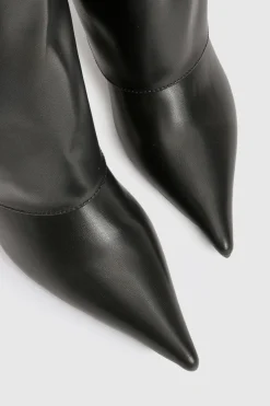 Bottes Hautes à Talon Aiguille Bout Pointu avec Revers