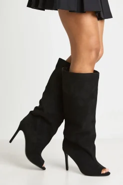 Bottes Hautes À Talon Aiguille En Synthétique Slouchy Avec Bout Ouvert