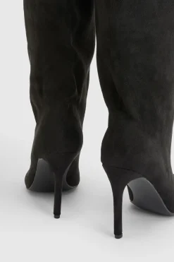 Bottes Hautes À Talon Aiguille En Synthétique Slouchy Avec Bout Ouvert