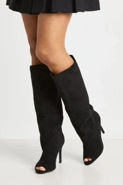 Bottes Hautes À Talon Aiguille En Synthétique Slouchy Avec Bout Ouvert