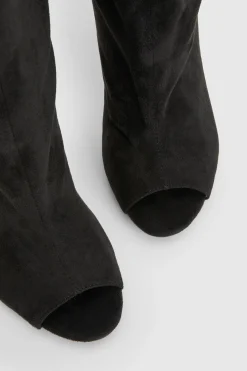 Bottes Hautes À Talon Aiguille En Synthétique Slouchy Avec Bout Ouvert