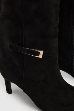 Bottes Hautes À Talon Bas Colonne En Synthétique Coupe Large Avec Détail Boucle